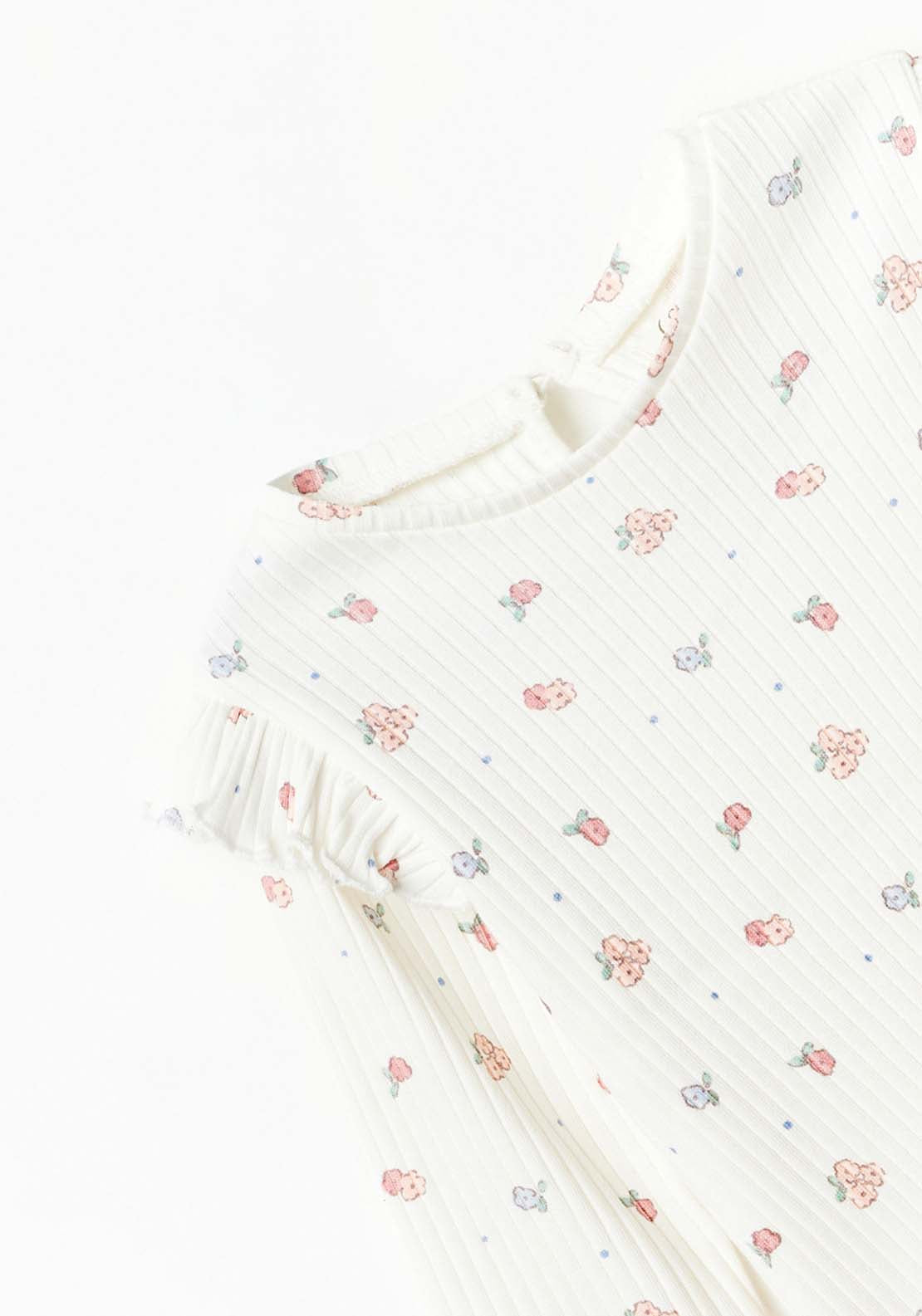 Sfera Long Sleeve Floral Tshirt - White Ecru 2 Shaws Department Stores