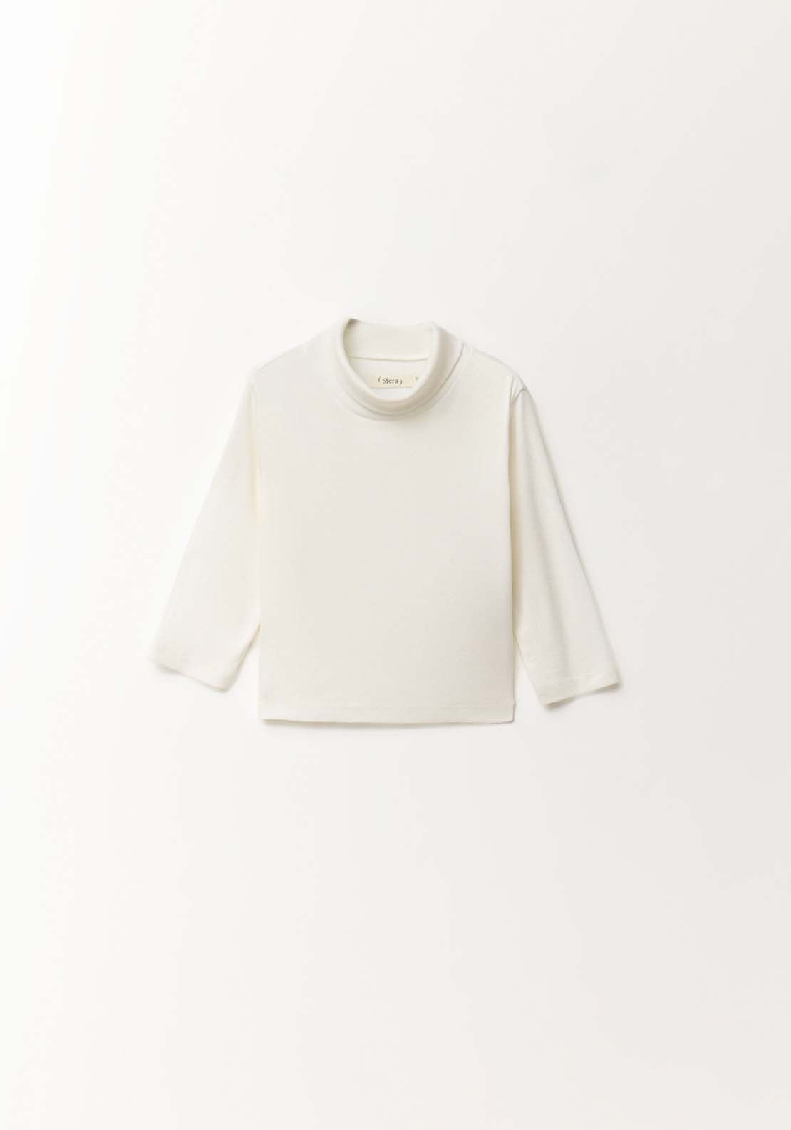 Plain High Neck Long-Sleeved T-Shirt - White