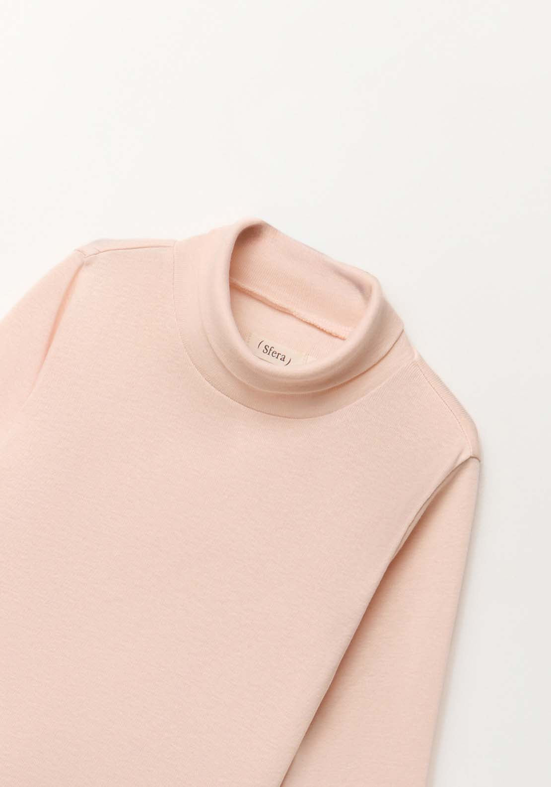 Plain High Neck Long-Sleeved T-Shirt - Pink