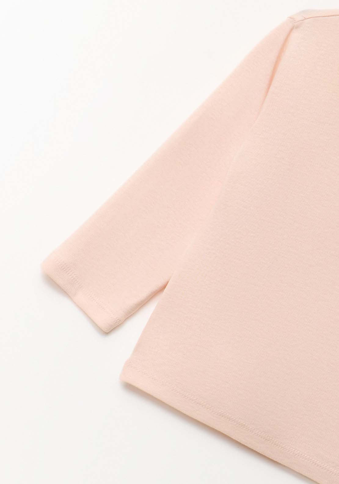Plain High Neck Long-Sleeved T-Shirt - Pink