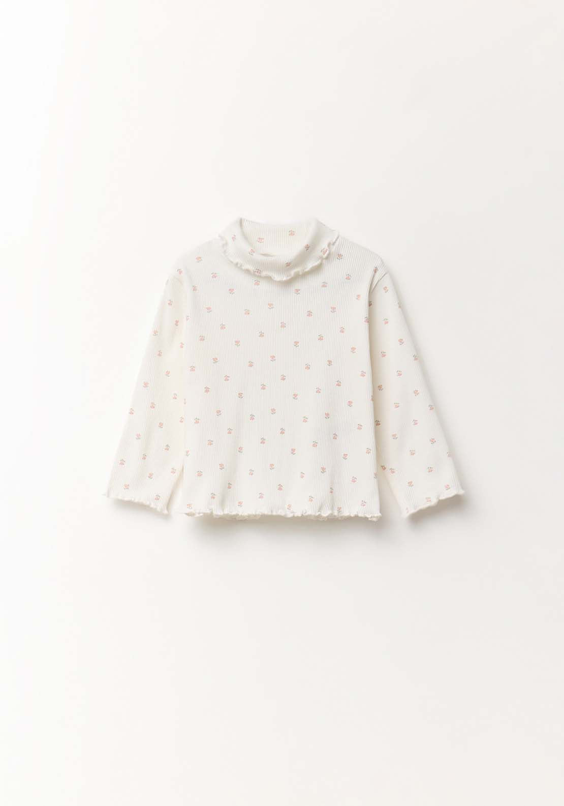 High Neck Long-Sleeved T-Shirt - White