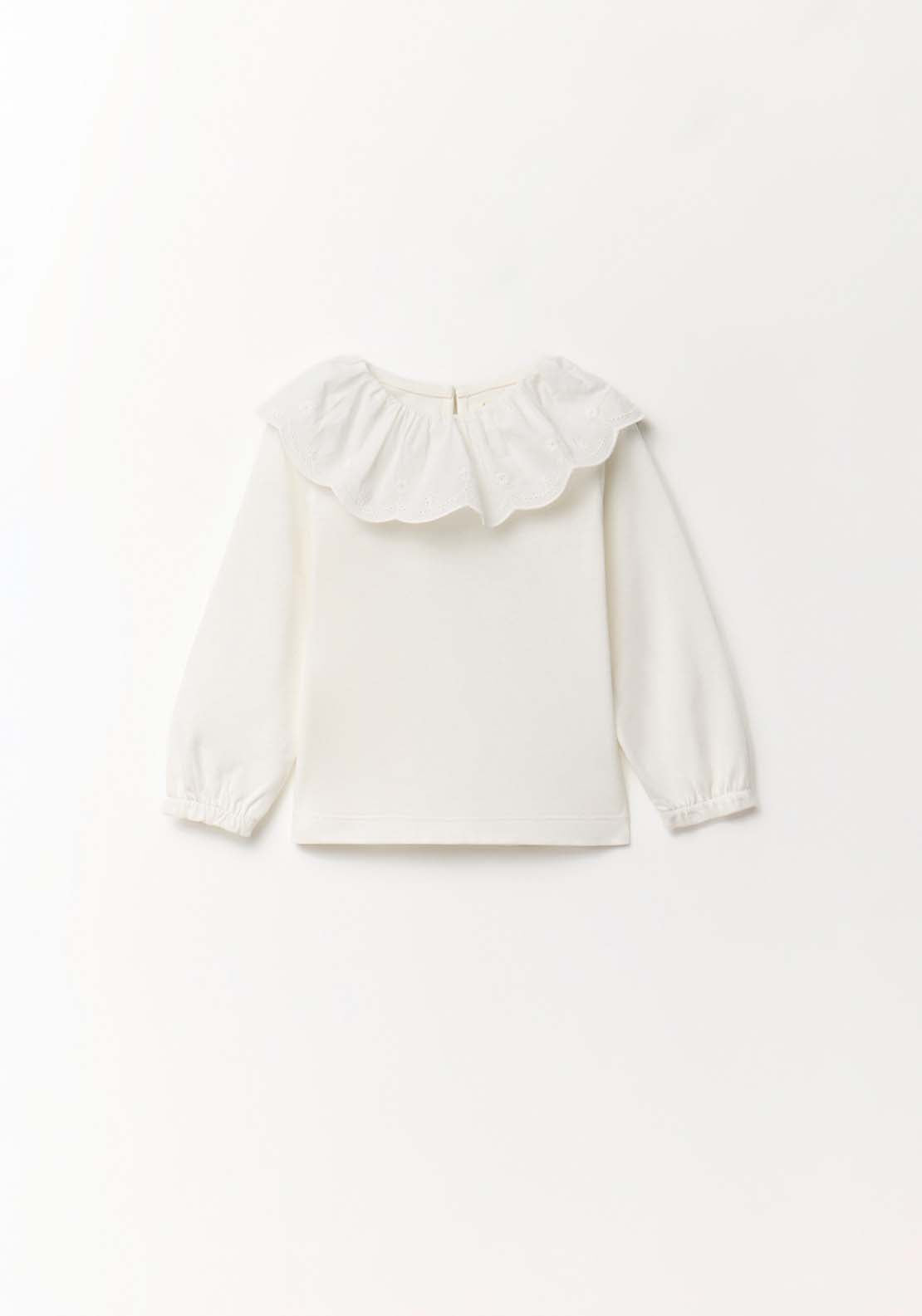 Plain Top With Ruffle Collar - White