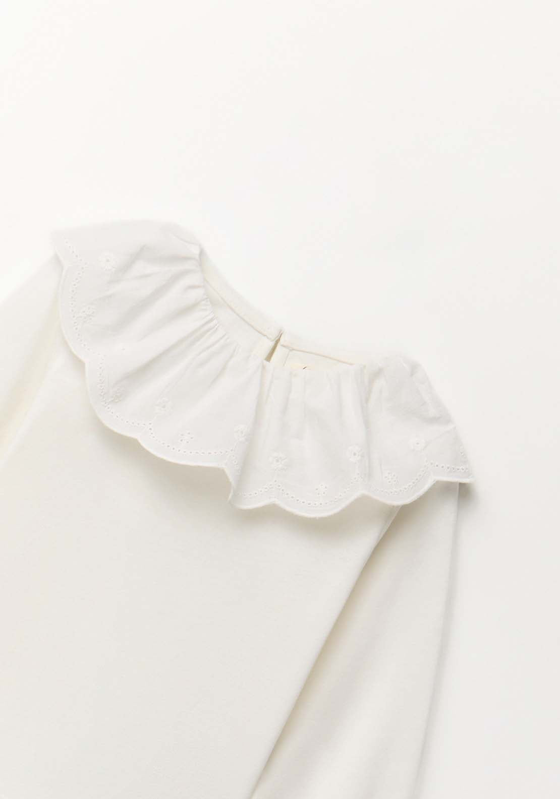 Plain Top With Ruffle Collar - White