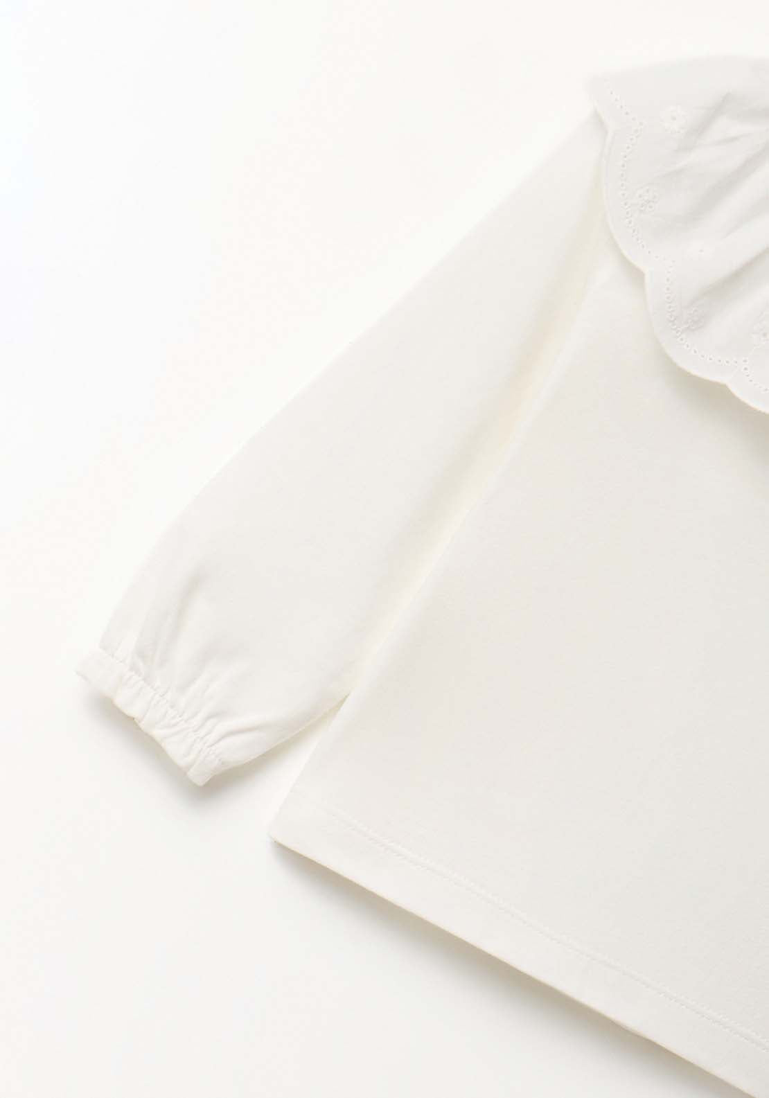 Plain Top With Ruffle Collar - White