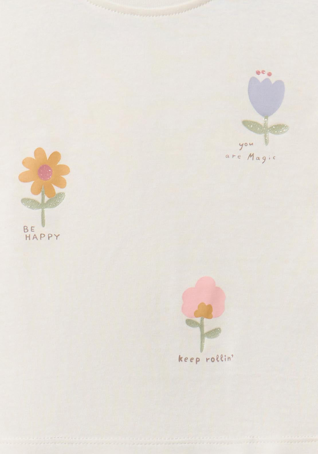 Flower Glitter T-shirt - White