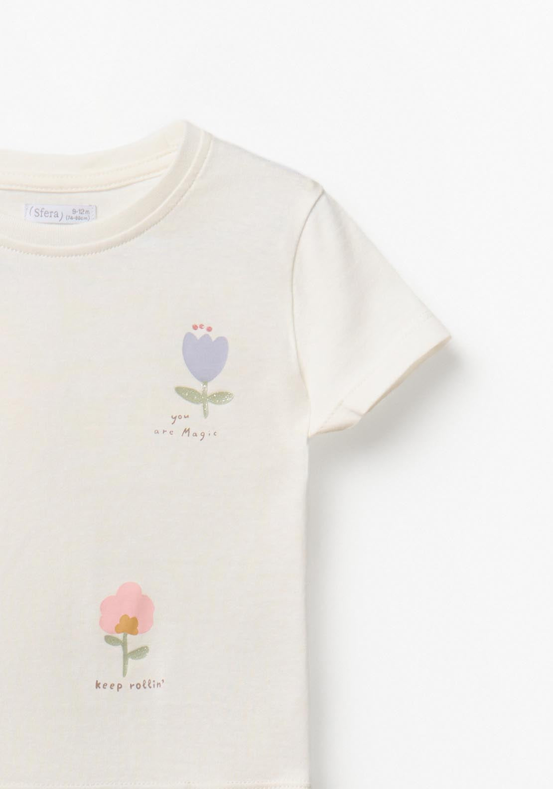 Flower Glitter T-shirt - White