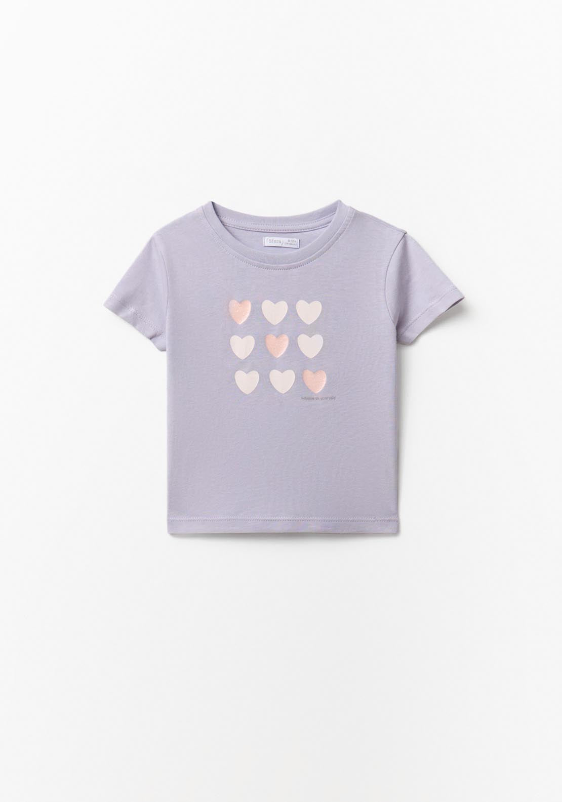 Hearts Round Neck T-shirt - Purple
