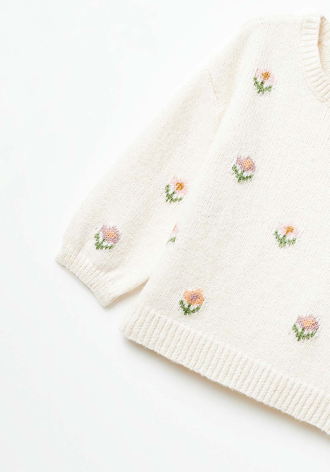 Sfera Long Sleeve Floral Sweatshirt - Ecru 3 Shaws Department Stores
