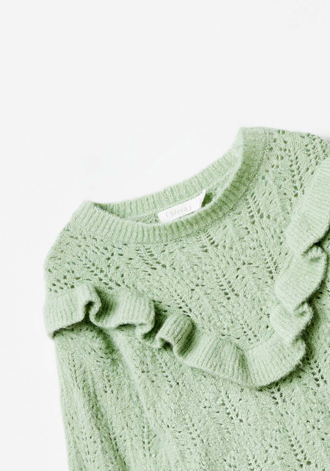 Sfera Long Sleeve Ruffle Neck Sweatshirt - Green Light 2 Shaws Department Stores