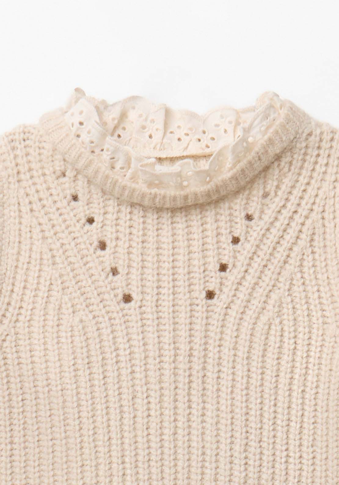 Sleeveless Sweater With Combined Blouse - Cream Ivory