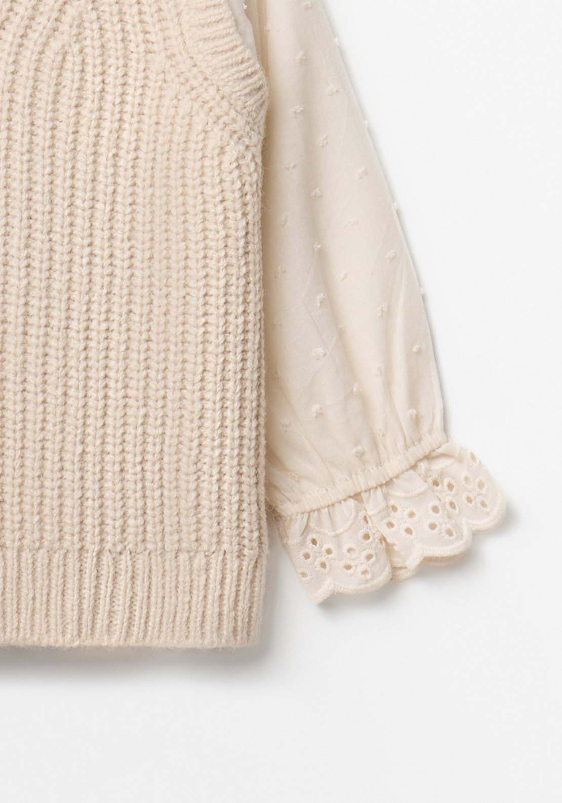 Sleeveless Sweater With Combined Blouse - Cream Ivory