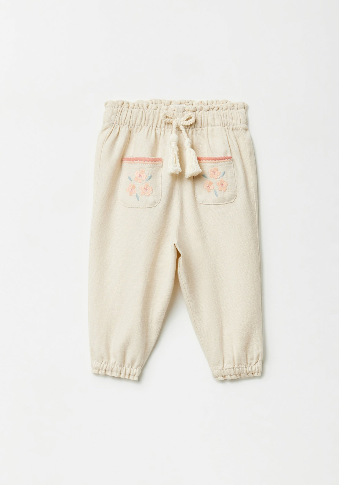 Sfera Embroidered rustic trousers - Beige 1 Shaws Department Stores