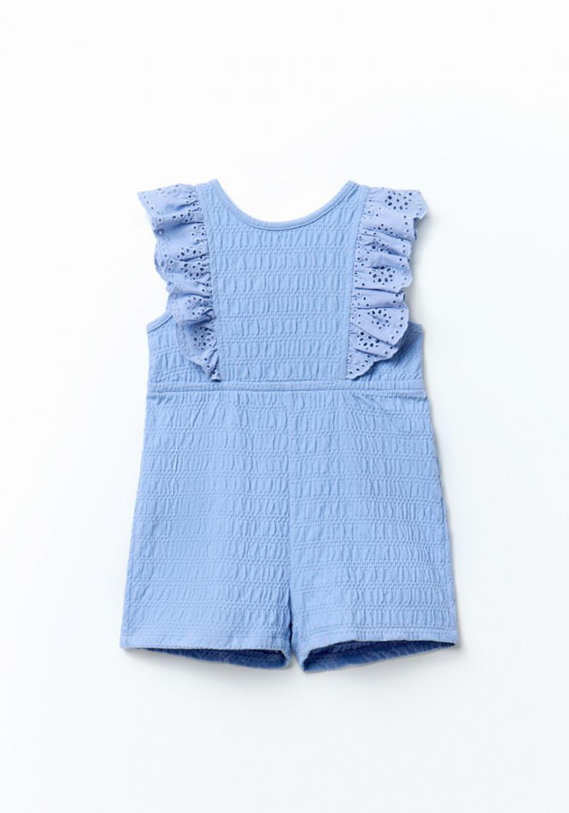 Sfera Blue textured short jumpsuit - Blue 3 Shaws Department Stores
