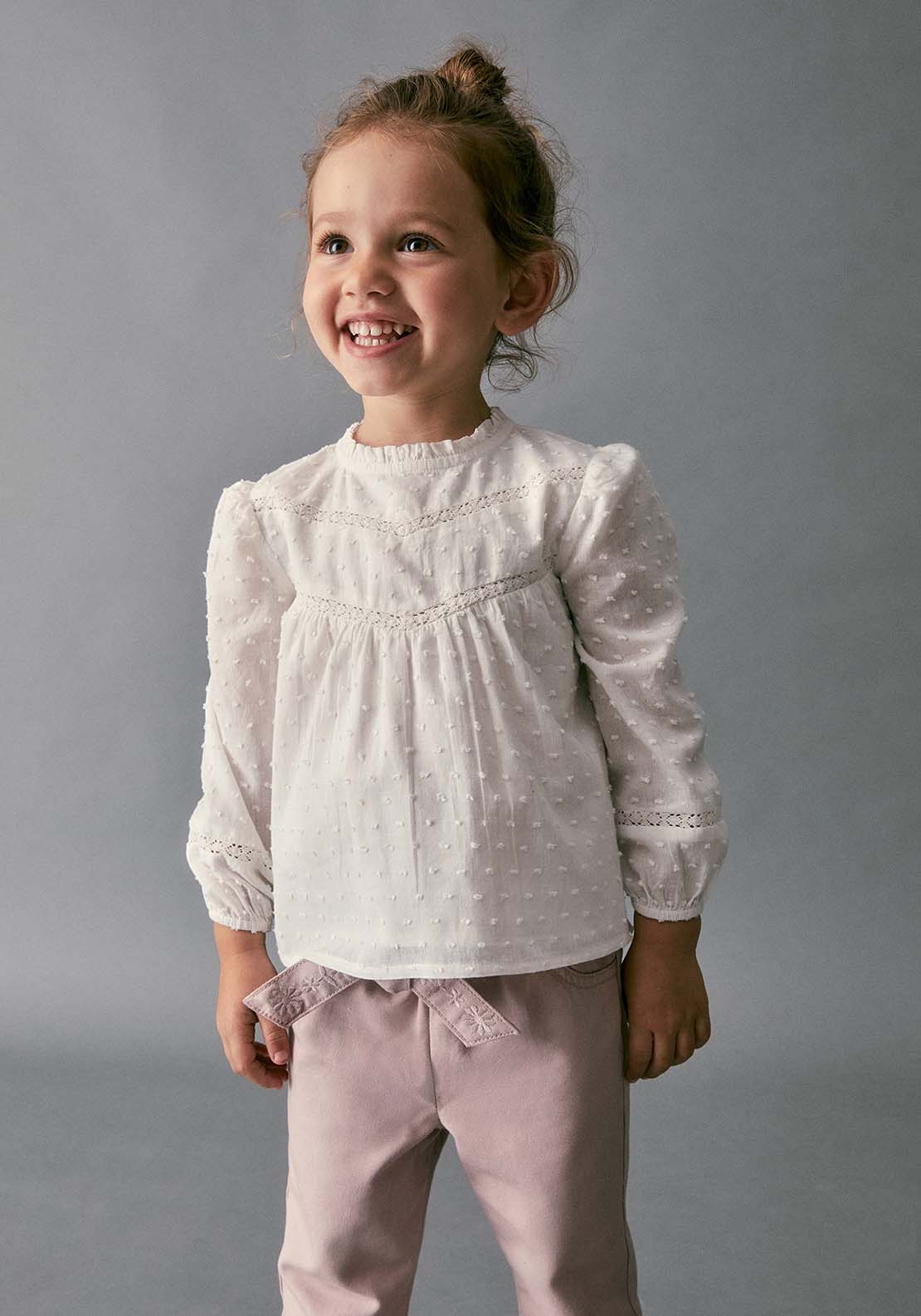 Ribbon Trim Plumetis Blouse - Cream