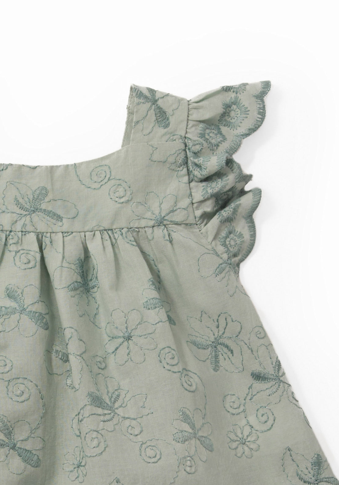 Embroidered Knit Blouse Set - Green