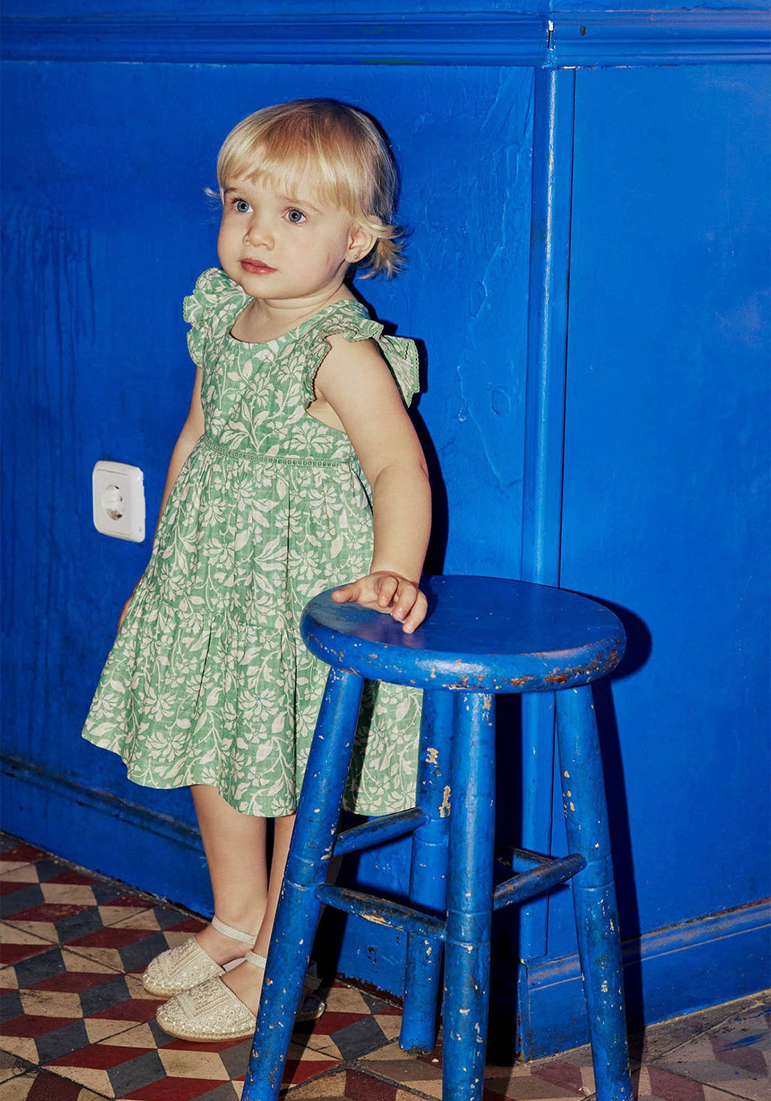Sfera Printed two-tone dress - Green 1 Shaws Department Stores