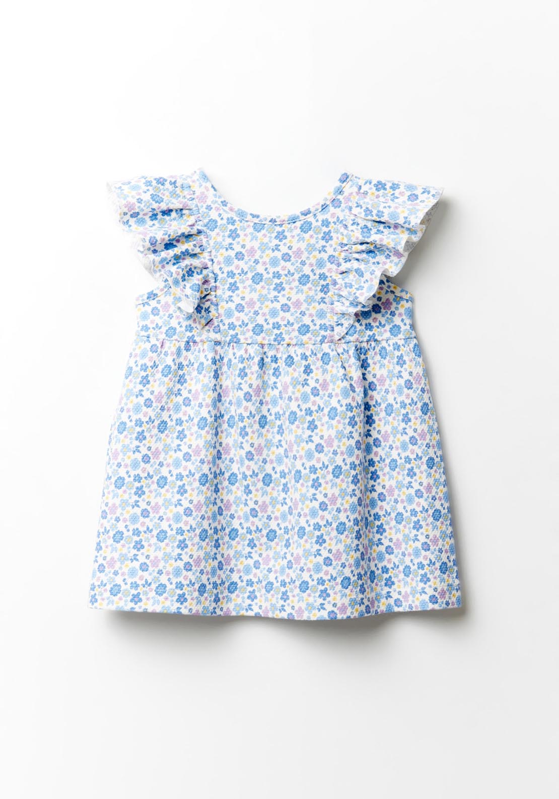 Sfera AOP blue flower print dress - White 3 Shaws Department Stores