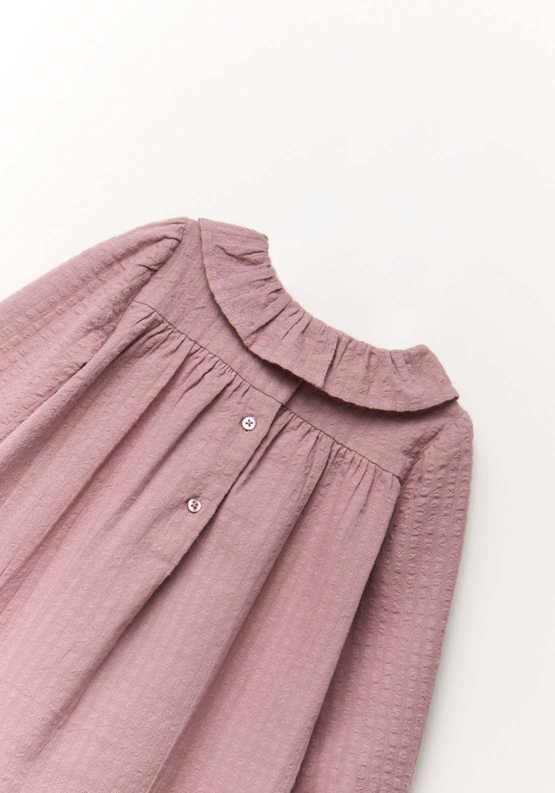 Embroidered Chest Dobby Dress - Purple
