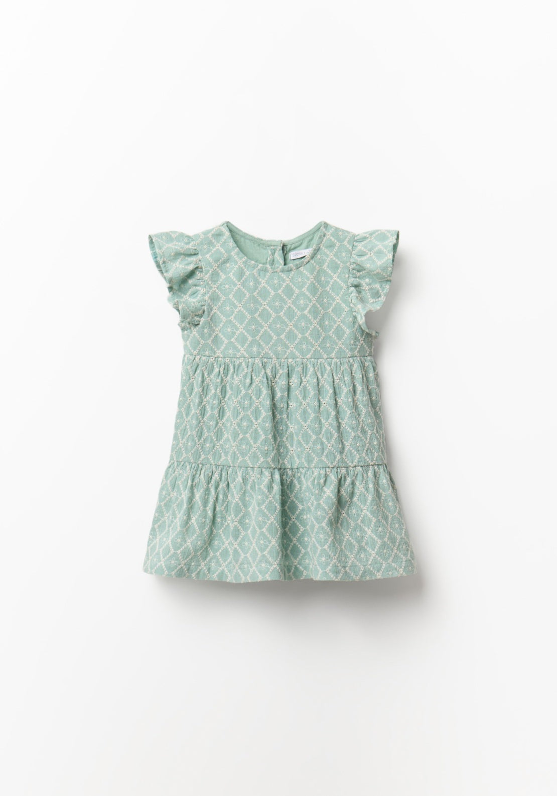 Embroidered Diamond Print Dress - Green