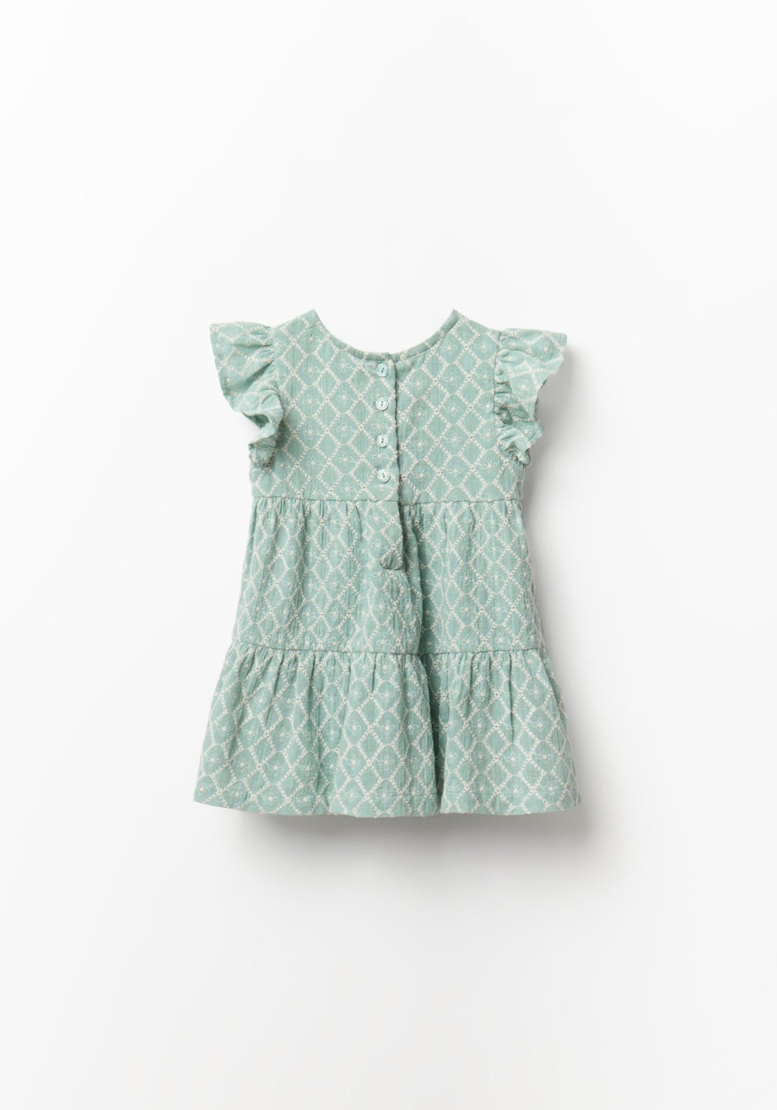 Embroidered Diamond Print Dress - Green