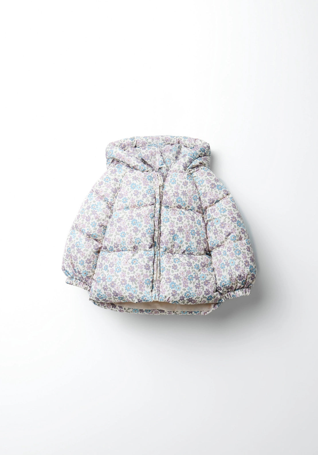 Floral Print Puffer Coat - Cream