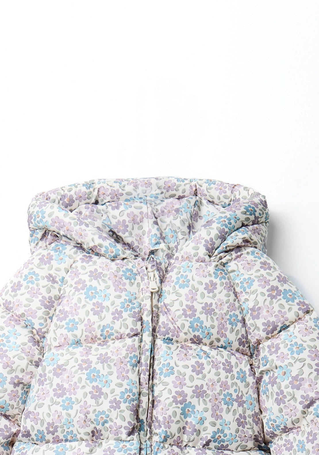 Floral Print Puffer Coat - Cream
