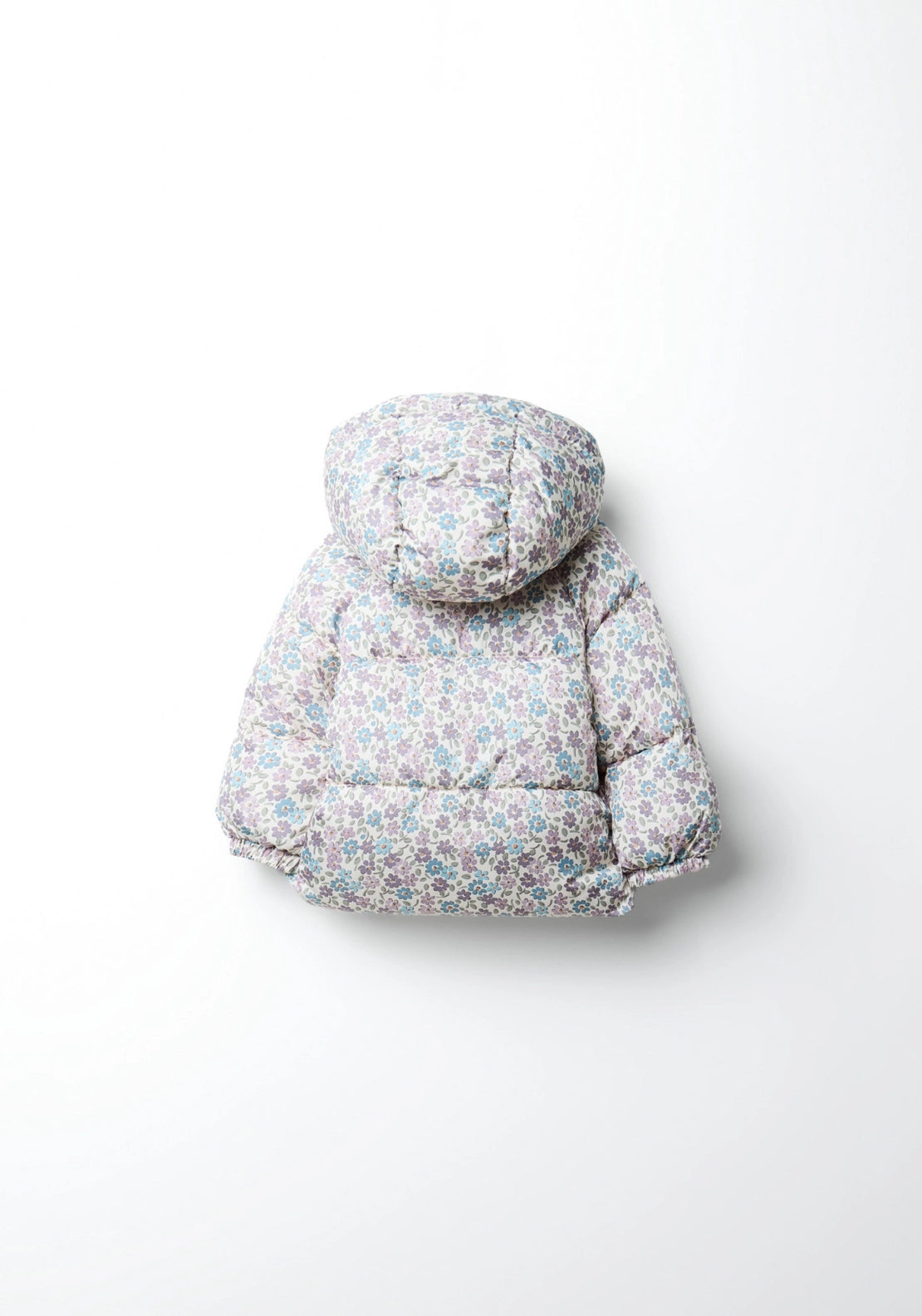 Floral Print Puffer Coat - Cream