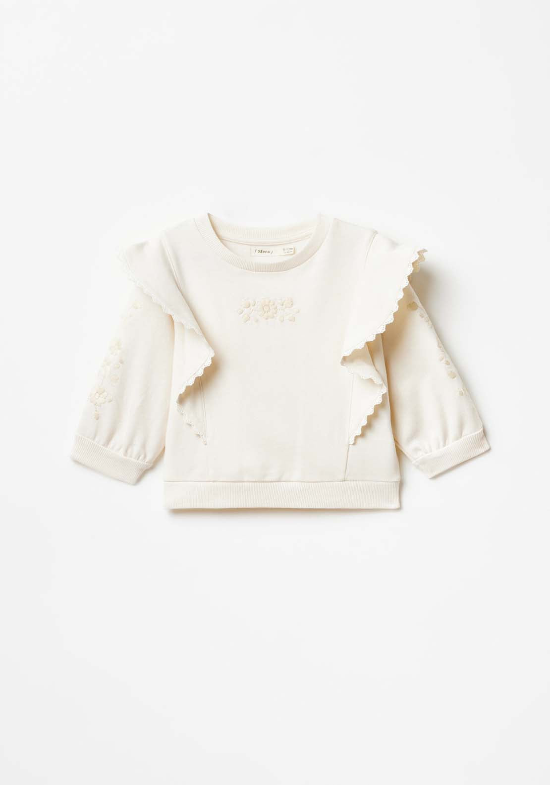 Sfera Long Sleeve Sweatshirt With Ruffles - Beige 3 Shaws Department Stores