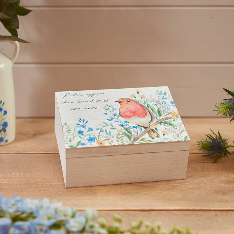The Home Collection Robin Forget Me Not Remembrance Box - Wooden Keepsake 1 Shaws Department Stores