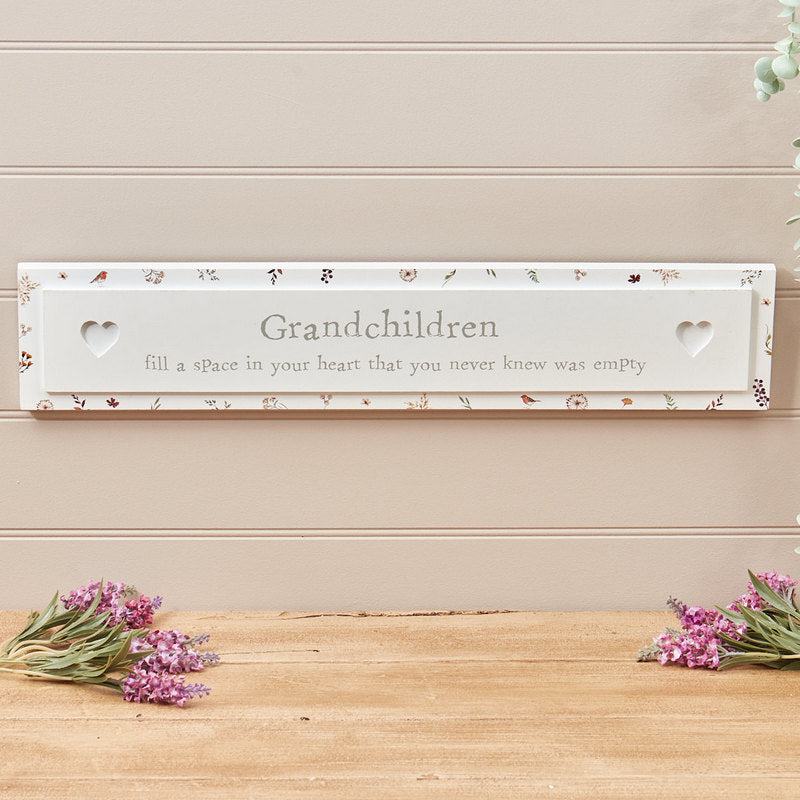 The Home Collection Grandchildren Long Plaque - Cream Wooden Sign 2 Shaws Department Stores