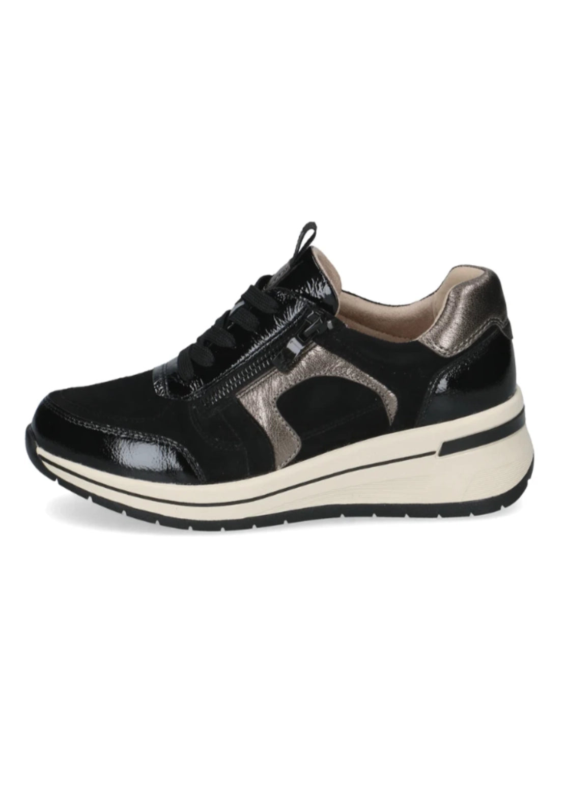 Wedge Side Zip Metallic Trim Trainer - Black