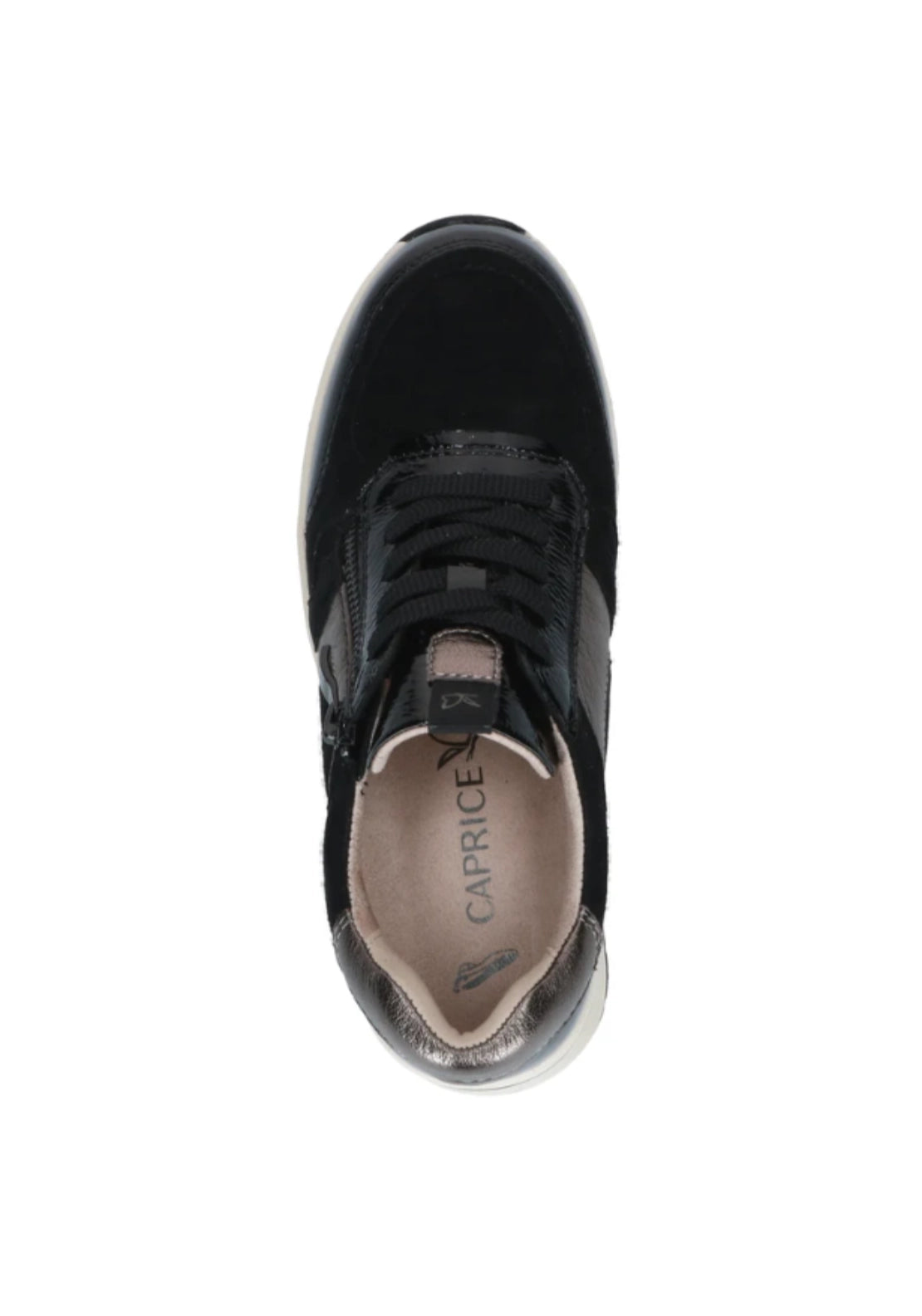 Wedge Side Zip Metallic Trim Trainer - Black