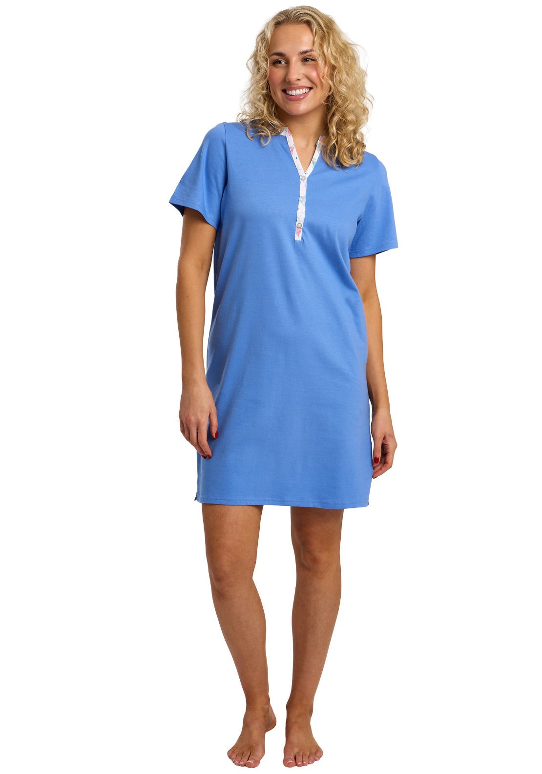 Indigo Sky 100% Cotton Plain Nightdress - Blue 1 Shaws Department Stores