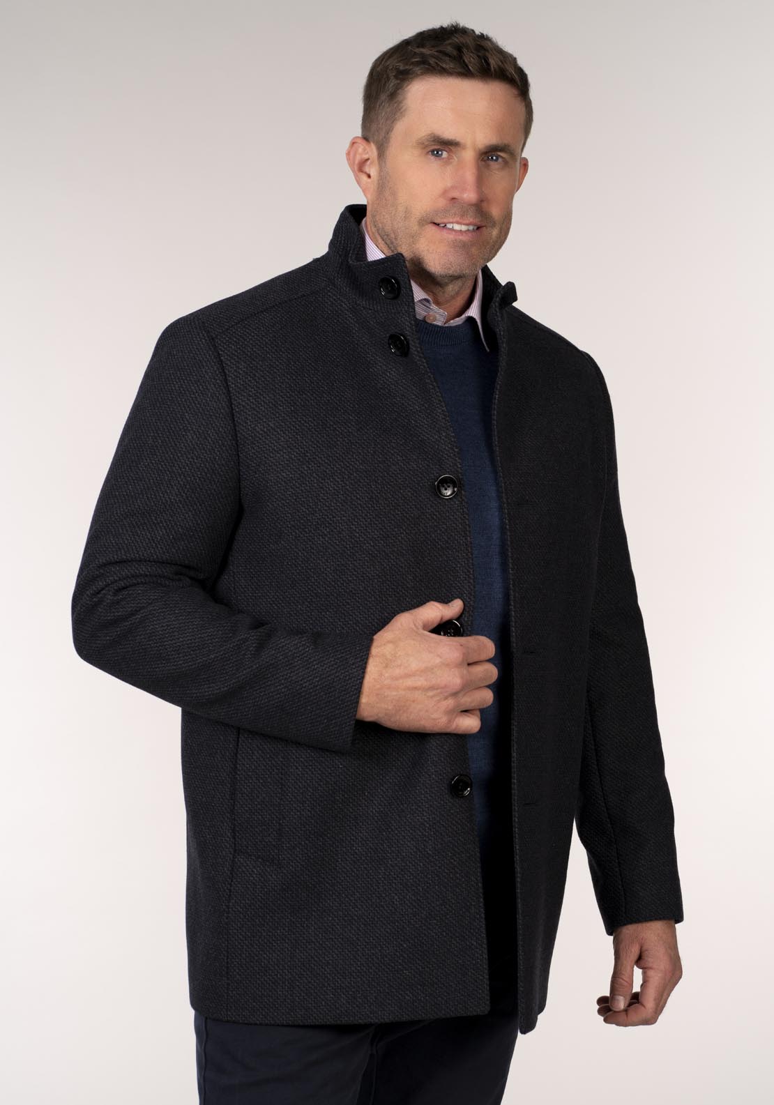 Daniel Grahame Watson 3/4 Wool Coat - Navy 3 Shaws Department Stores