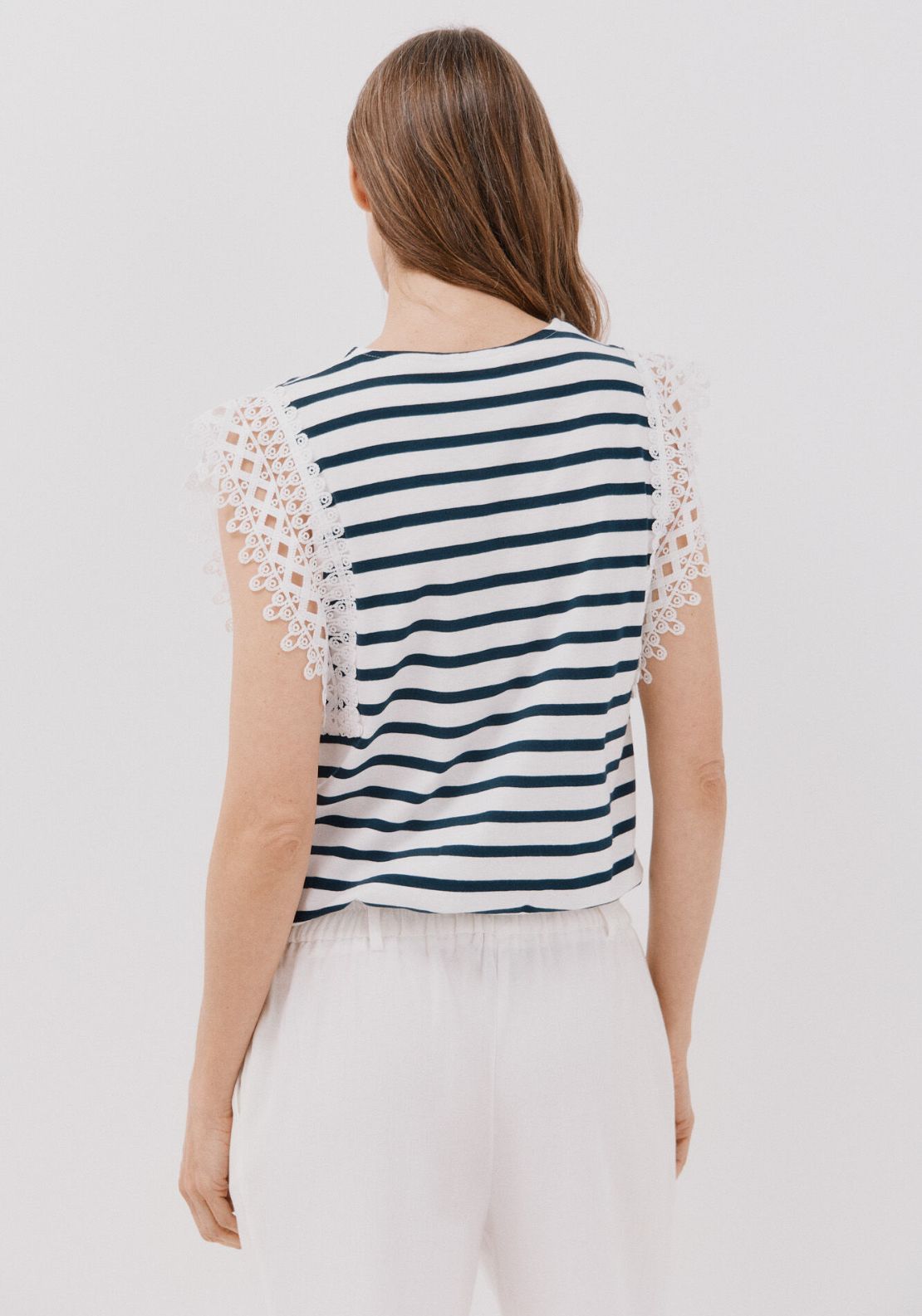 Cortefiel Guipure Sleeve -Shirt - Blue 2 Shaws Department Stores