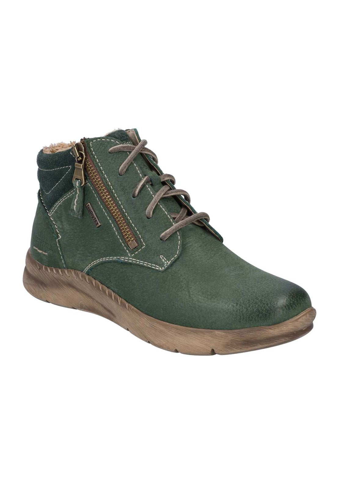 Josef Seibel Waterproof Soft Nubuck Side Zip Shoe - Green 1 Shaws Department Stores