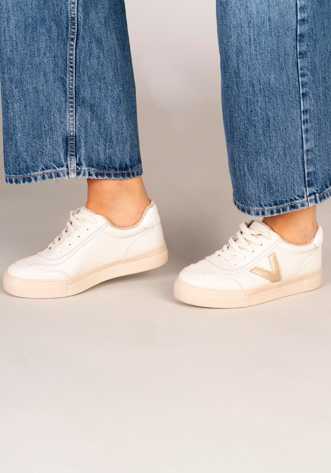 Drilleys Leather Upper V Trainer - Gold V Irish Cream 2 Shaws Department Stores