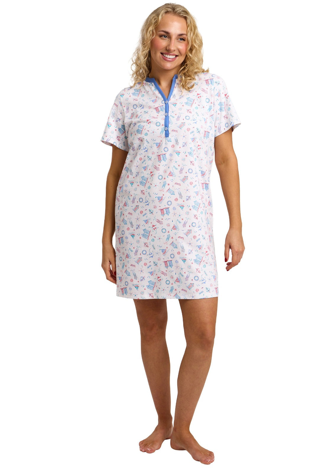 Indigo Sky 100% Cotton Beach Print Nightdress - Multi 1 Shaws Department Stores