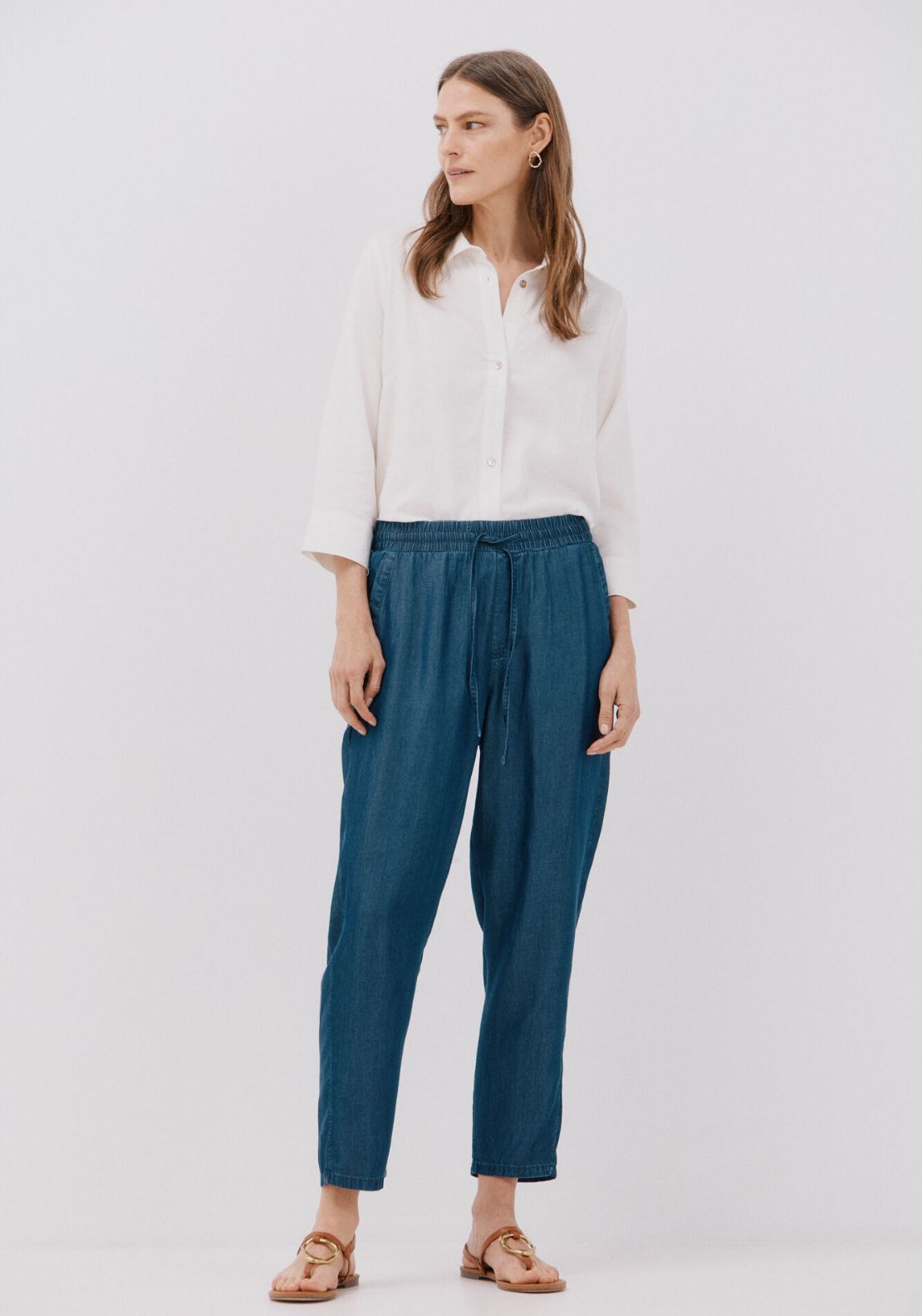 Cortefiel Tencel Fluid Trousers - Medium Blue 5 Shaws Department Stores