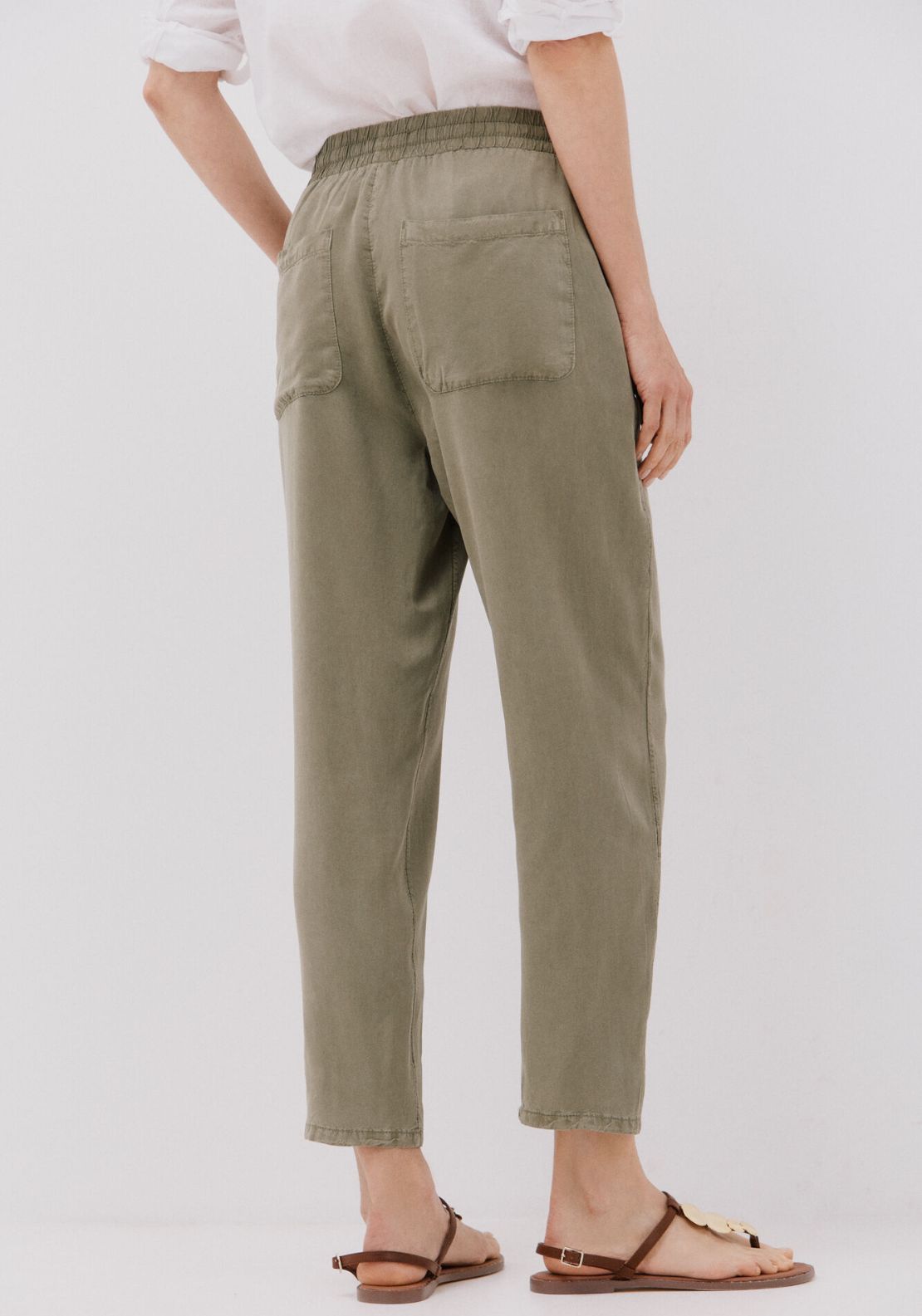 Cortefiel Tencel Fluid Trousers - Dark Khaki 2 Shaws Department Stores
