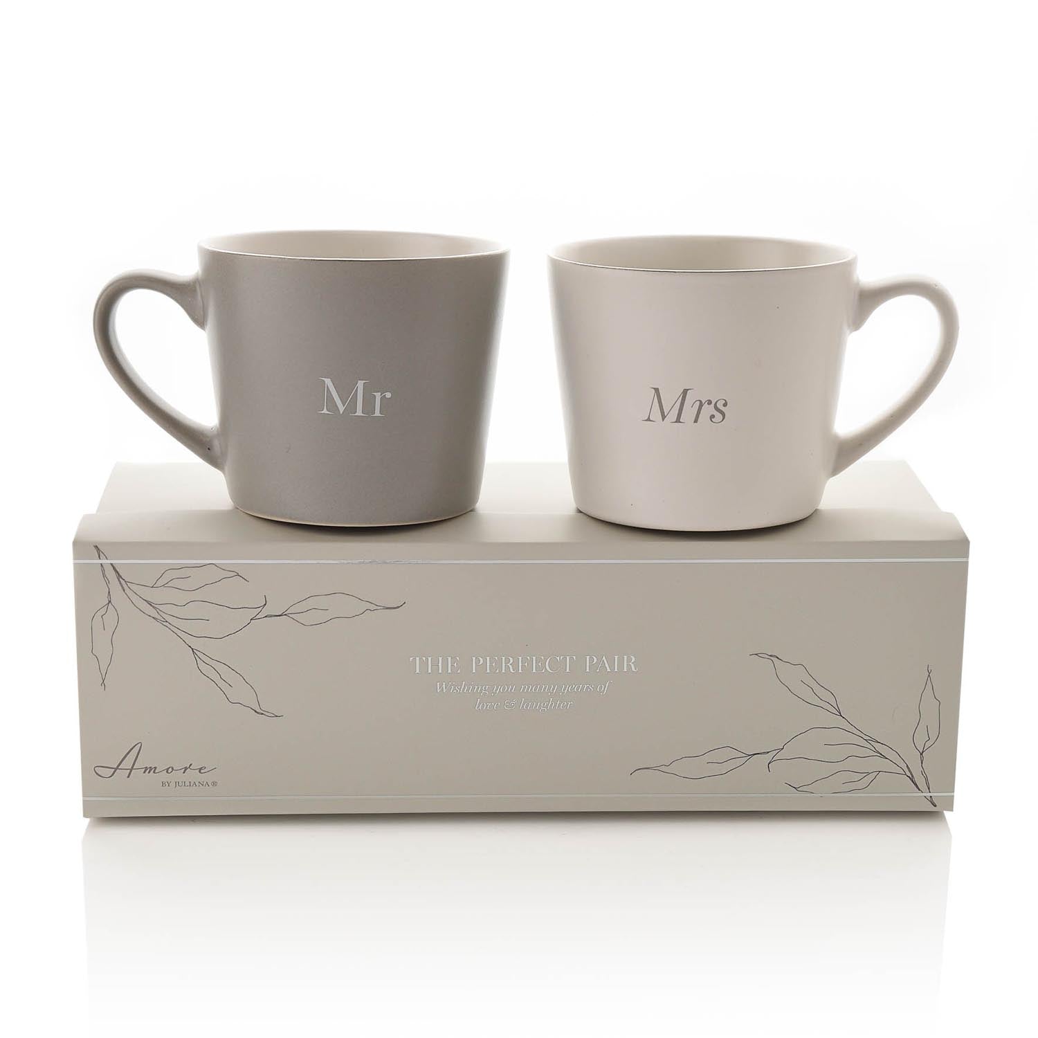 Amore Amore Set of 2 Grey & White Mugs - Mr & Mrs - Grey / White 1 Shaws Department Stores