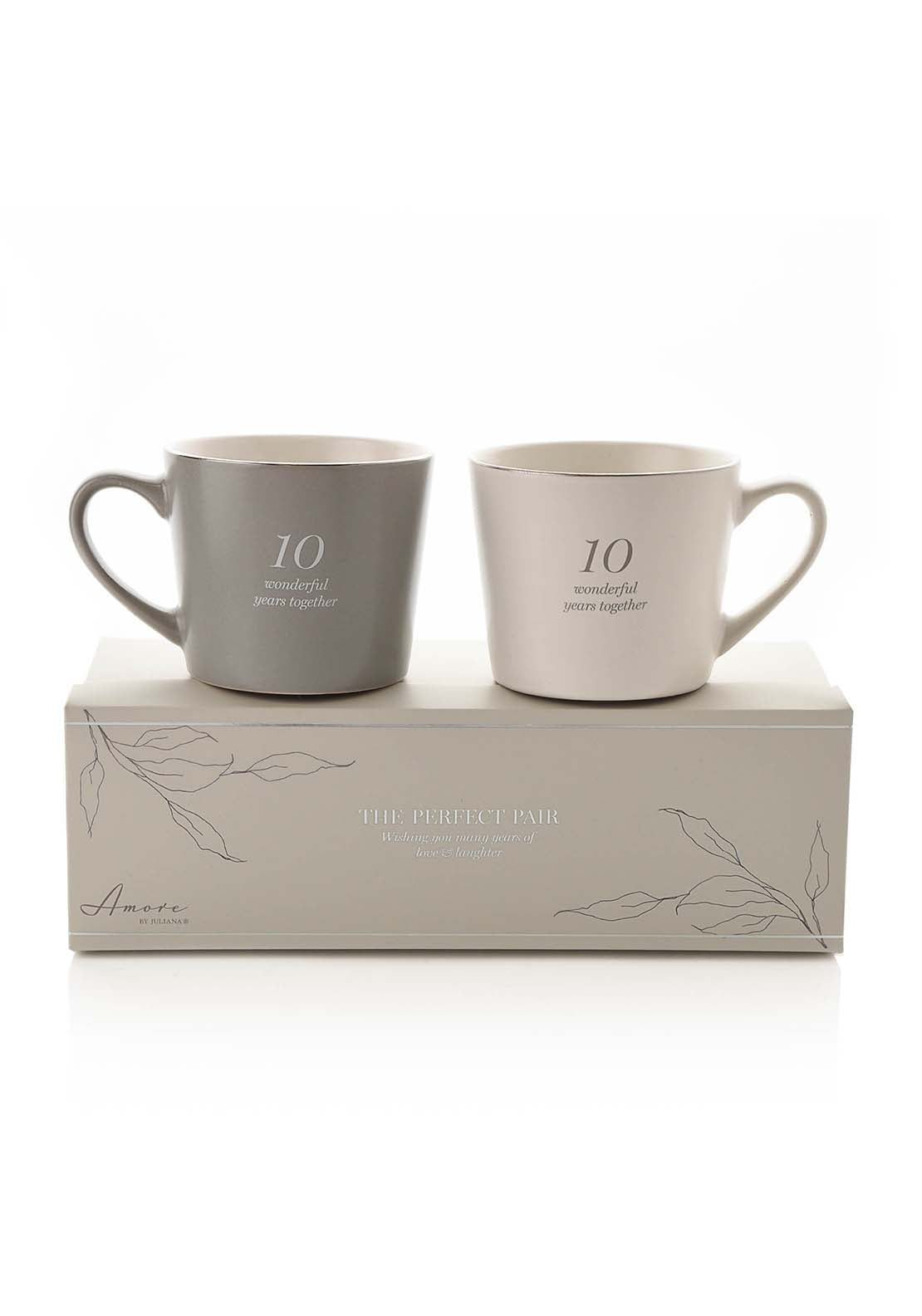 Amore By Juliana Set Of 2 Grey & White Mugs - 10Th Anniversary 1 Shaws Department Stores