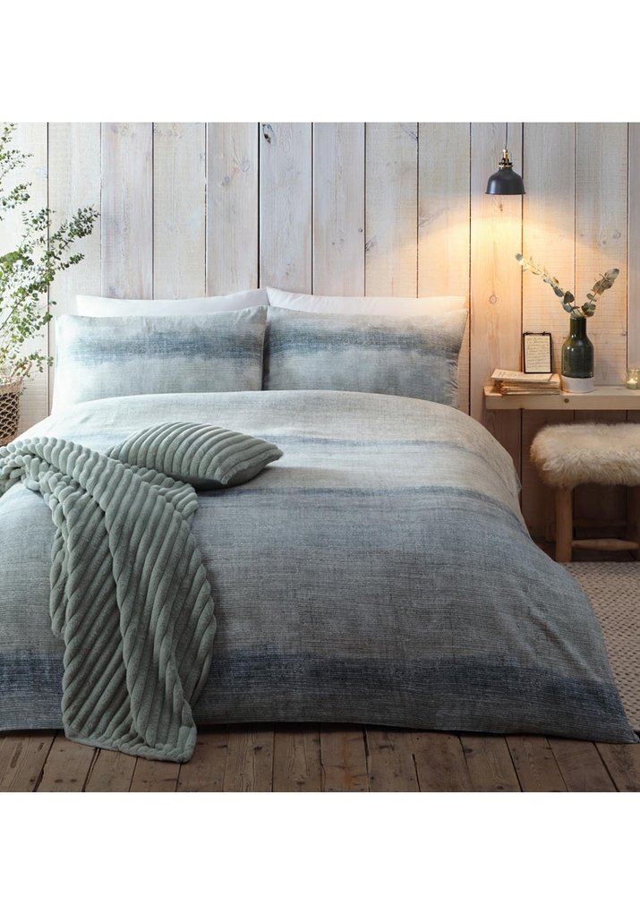 The Home Luxury Collection Blurred Stripe Duvet Cover Set - Green 1 Shaws Department Stores