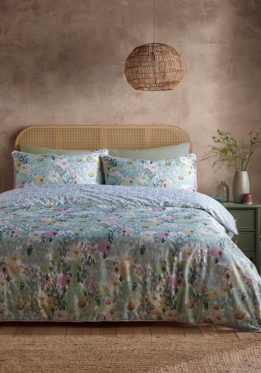 Heather & Ferne 100% Cotton Floral Duvet Cover Set - Green 2 Shaws Department Stores