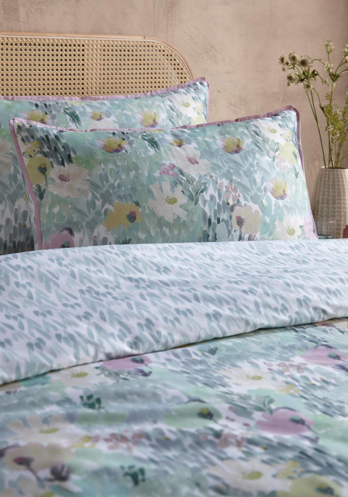 Heather & Ferne 100% Cotton Floral Duvet Cover Set - Green 1 Shaws Department Stores