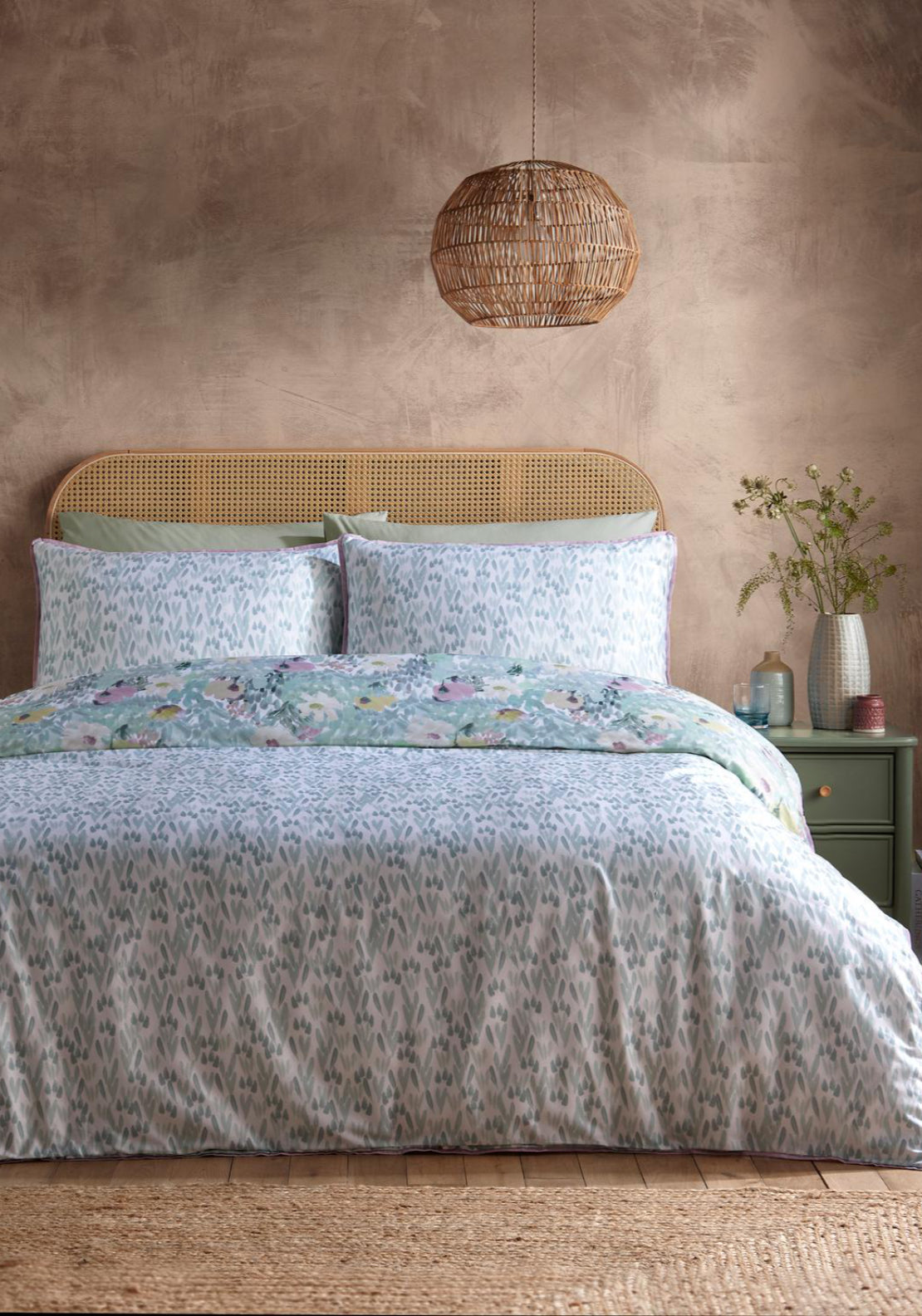 Heather & Ferne 100% Cotton Floral Duvet Cover Set - Green 3 Shaws Department Stores