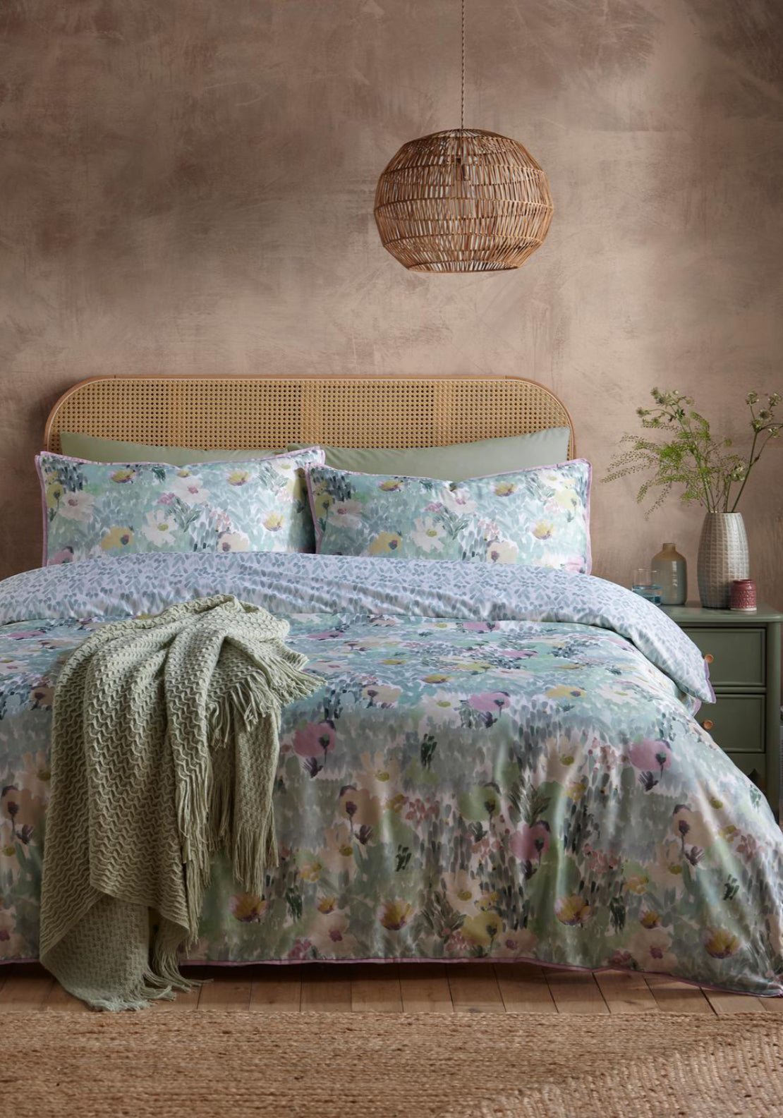 Heather & Ferne 100% Cotton Floral Duvet Cover Set - Green 5 Shaws Department Stores