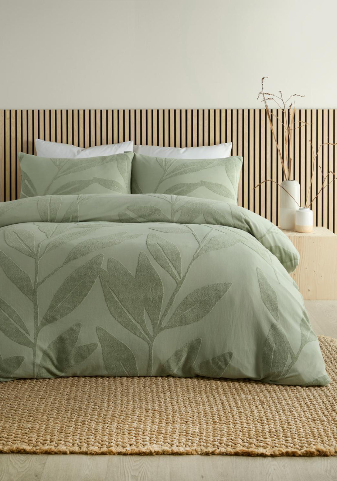 The Home Luxury Collection 100% Tufted Leaf Duvet Cover Set - Green 2 Shaws Department Stores