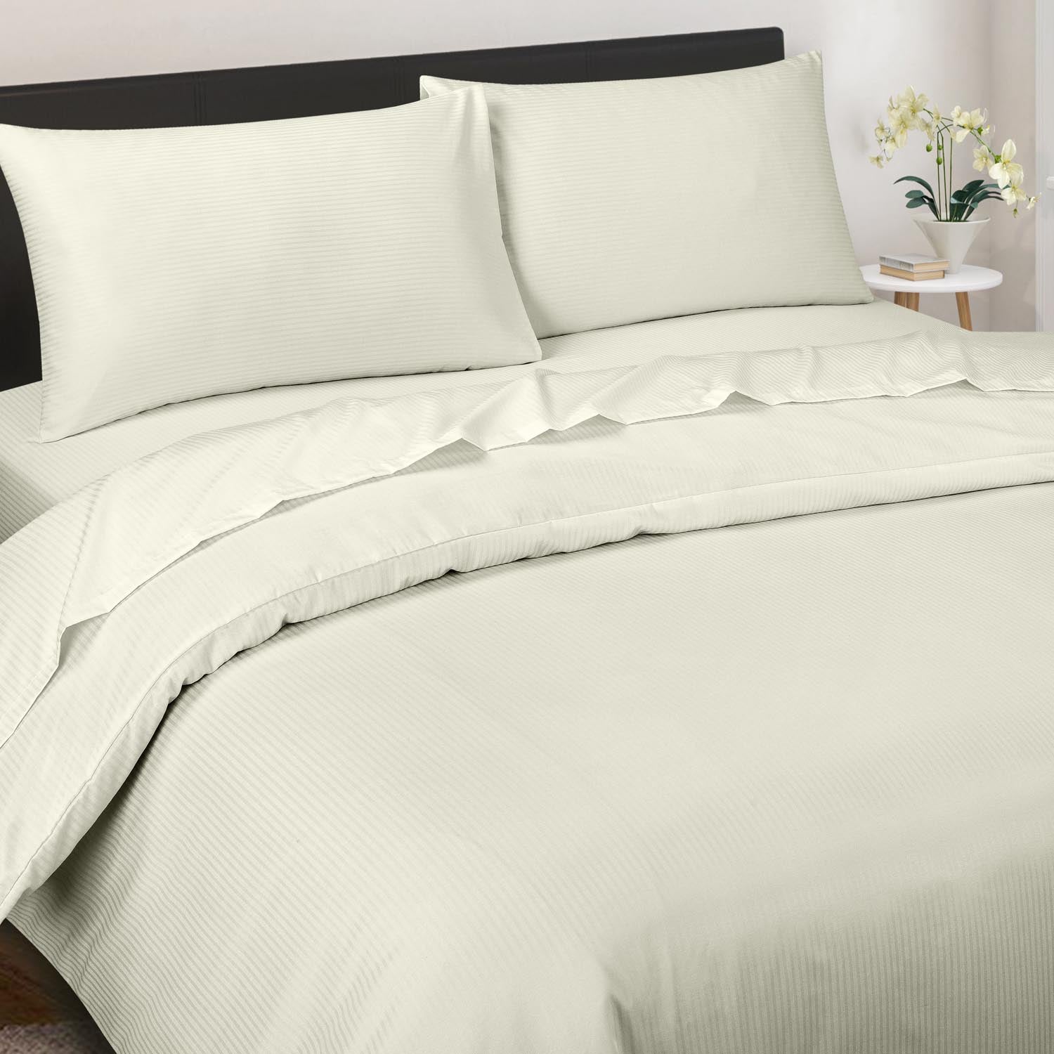 The Home Luxury Collection 300 Thread Count Satin Stripe Pillowcase - Cream 2 Shaws Department Stores