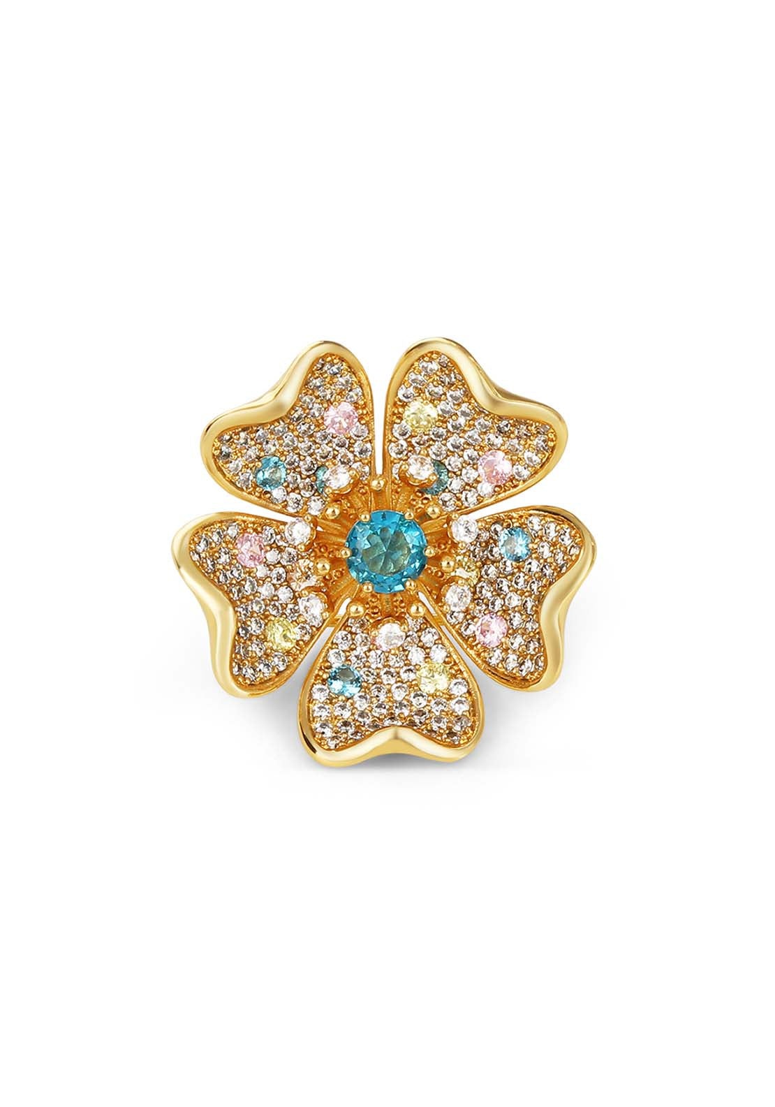 Gold Plated Floral Cubic Zirconia Brooch - Rose Gold